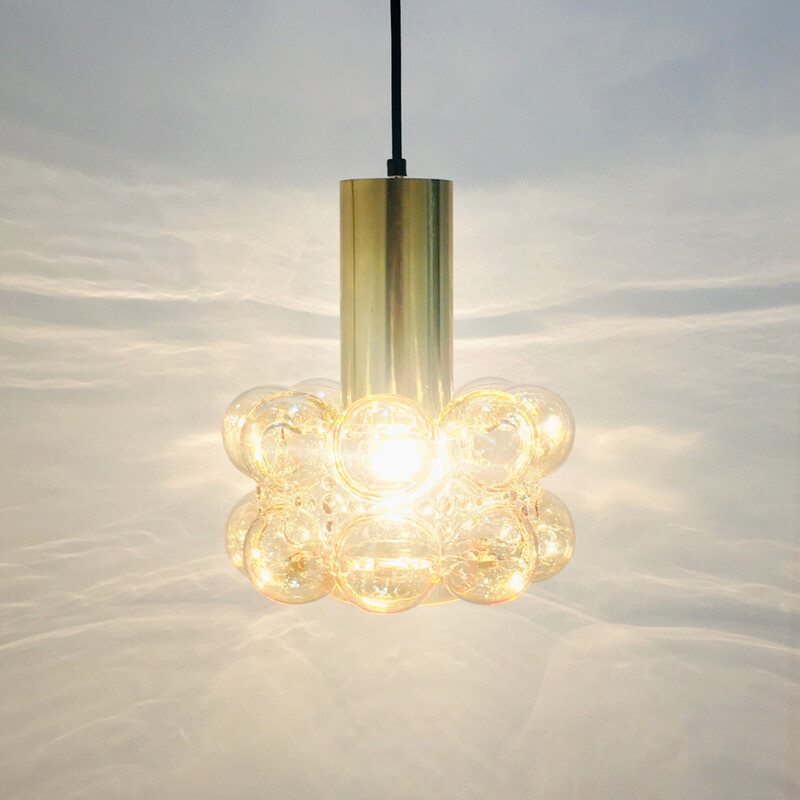 Mid century amber bubble glass pendant lamp by Helena Tynell for Limburg, Germany 1960s