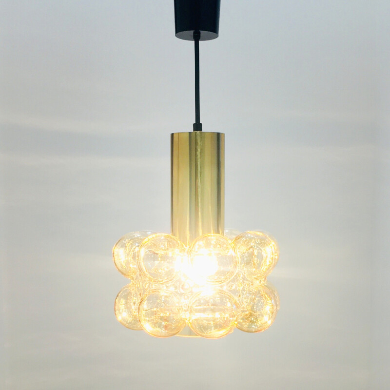 Lámpara colgante de cristal de burbujas ámbar de mediados de siglo, de Helena Tynell para Limburg, Alemania Años 60