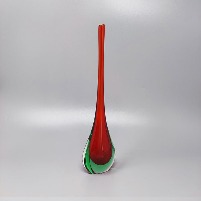 Rote und grüne Vintage-Vase von Flavio Poli, 1960er Jahre