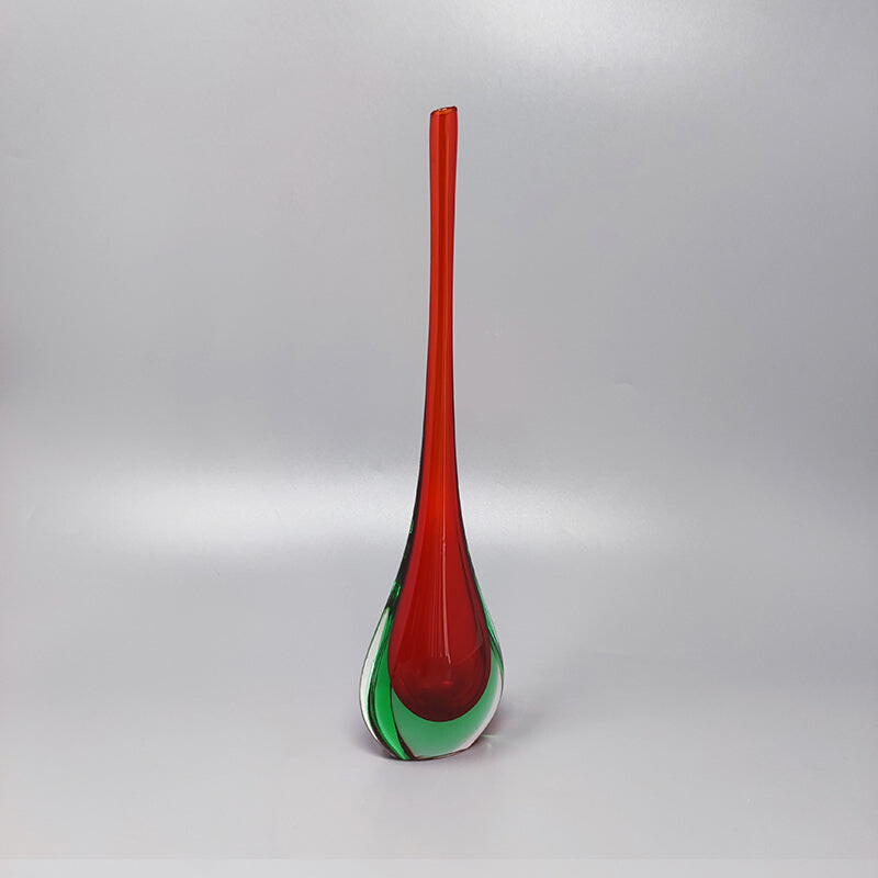 Vintage red and green vase by Flavio Poli, 1960s