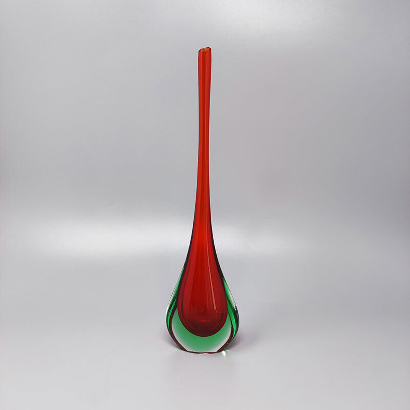 Vaso vintage rosso e verde di Flavio Poli, anni '60