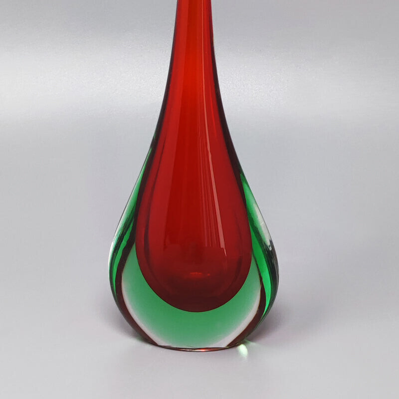 Vase vintage rouge et vert de Flavio Poli, 1960