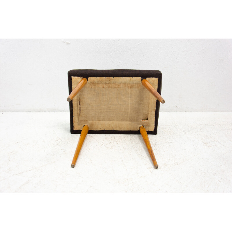 Vintage stool in beech wood and fabric, Czechoslovakia 1960s