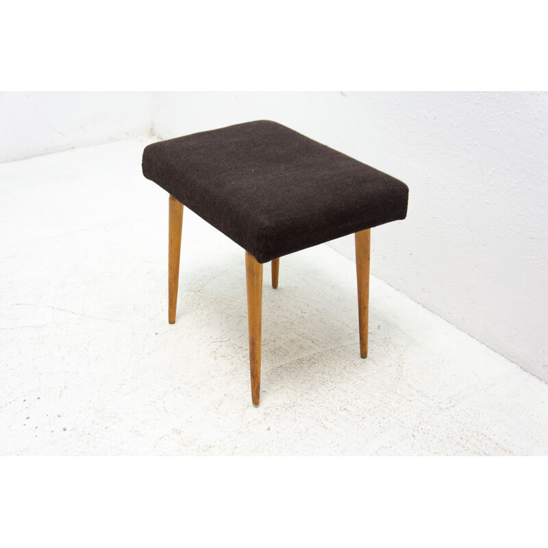 Vintage stool in beech wood and fabric, Czechoslovakia 1960s