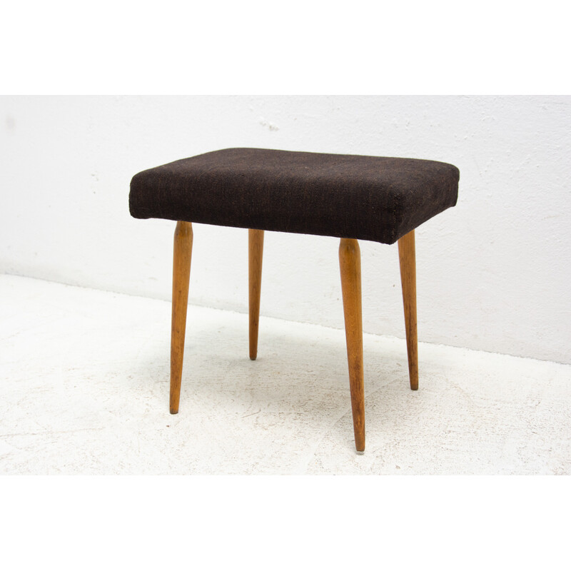 Vintage stool in beech wood and fabric, Czechoslovakia 1960s