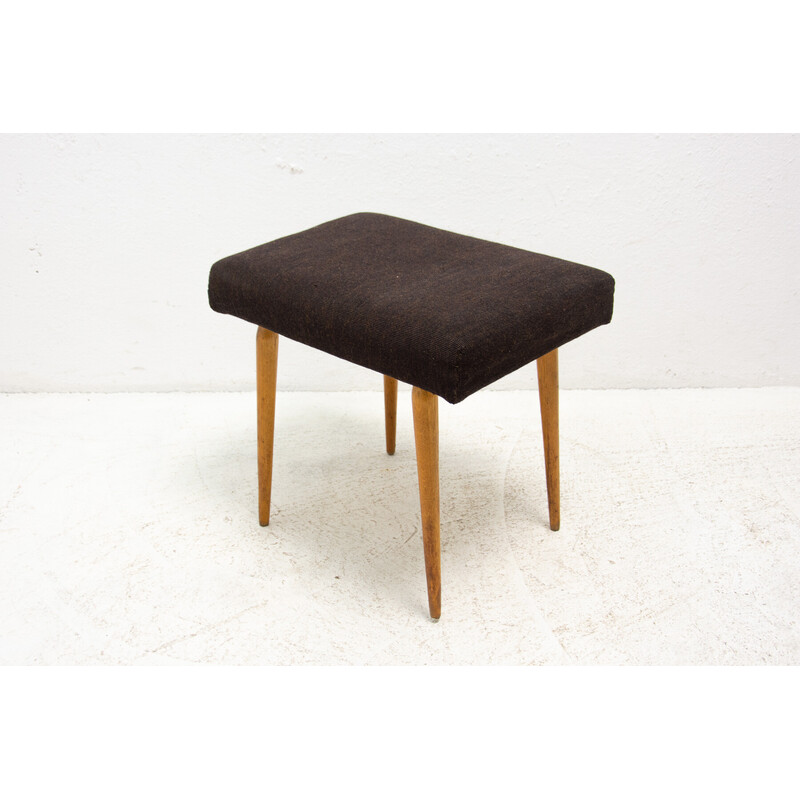Vintage stool in beech wood and fabric, Czechoslovakia 1960s
