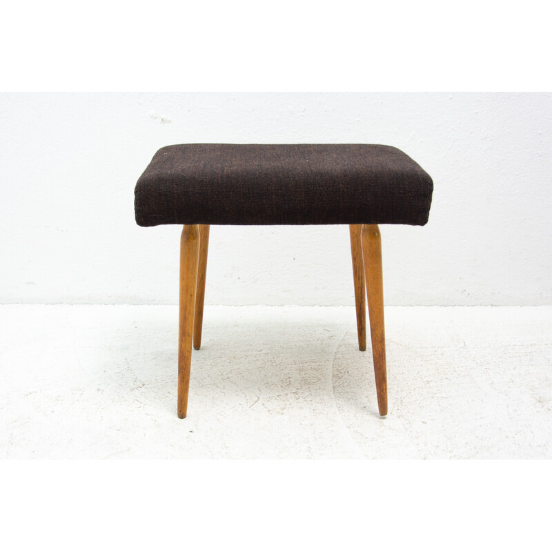 Vintage stool in beech wood and fabric, Czechoslovakia 1960s