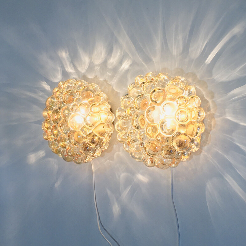 Pair of vintage amber bubble glass ceiling lamp by Helena Tynell for Limburg, Germany 1960s