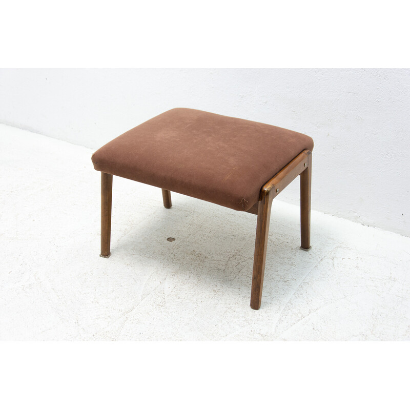 Vintage stool in beech wood and fabric, Czechoslovakia 1960s