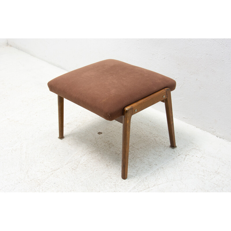 Vintage stool in beech wood and fabric, Czechoslovakia 1960s