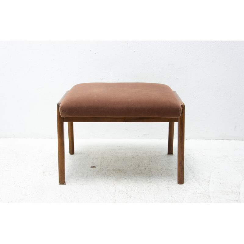 Vintage stool in beech wood and fabric, Czechoslovakia 1960s