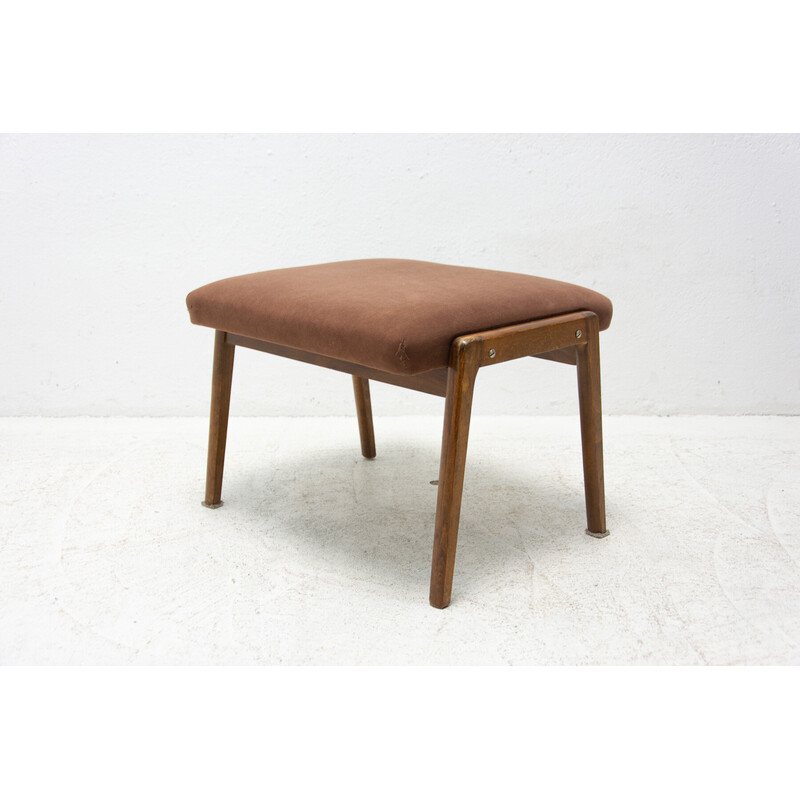 Vintage stool in beech wood and fabric, Czechoslovakia 1960s