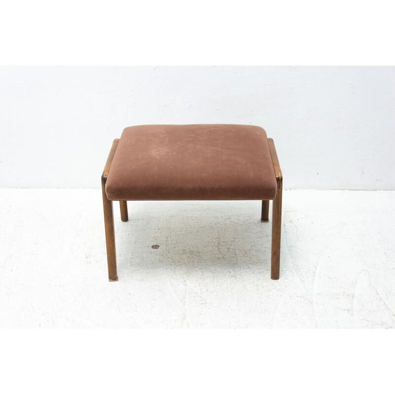 Vintage stool in beech wood and fabric, Czechoslovakia 1960s