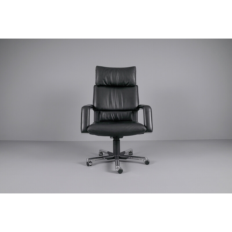 "Figura" vintage desk chair in leather and chrome by Mario Bellini for Vitra, 1980s