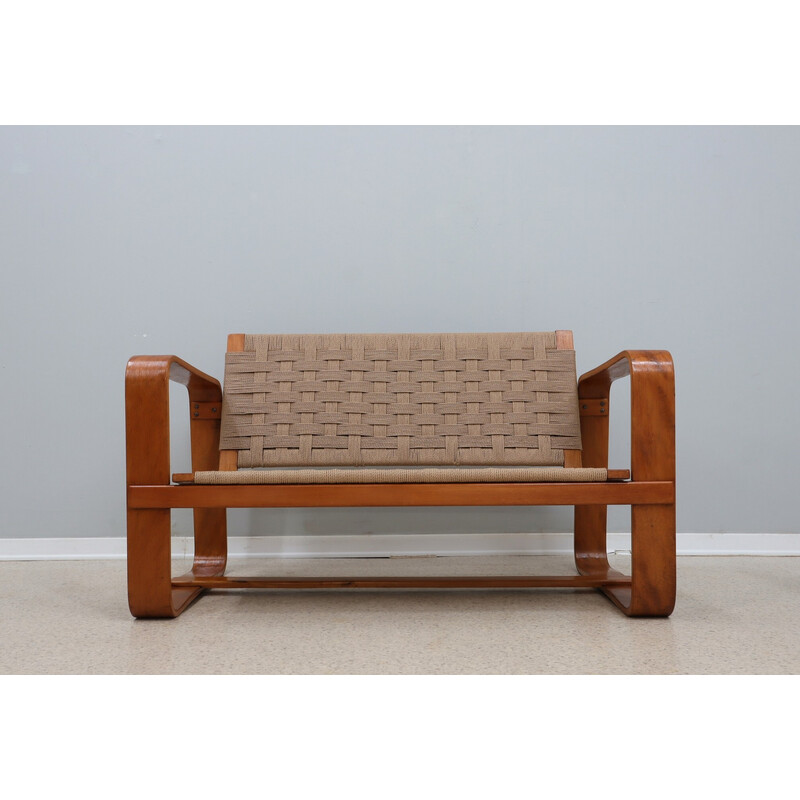 Vintage 2 seater sofa in maple wood and braided rope by Giuseppe Pagano for Gino Maggioni, Italy 1940s