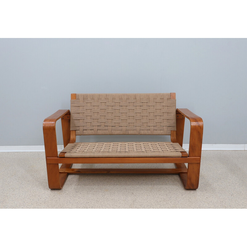 Vintage 2 seater sofa in maple wood and braided rope by Giuseppe Pagano for Gino Maggioni, Italy 1940s
