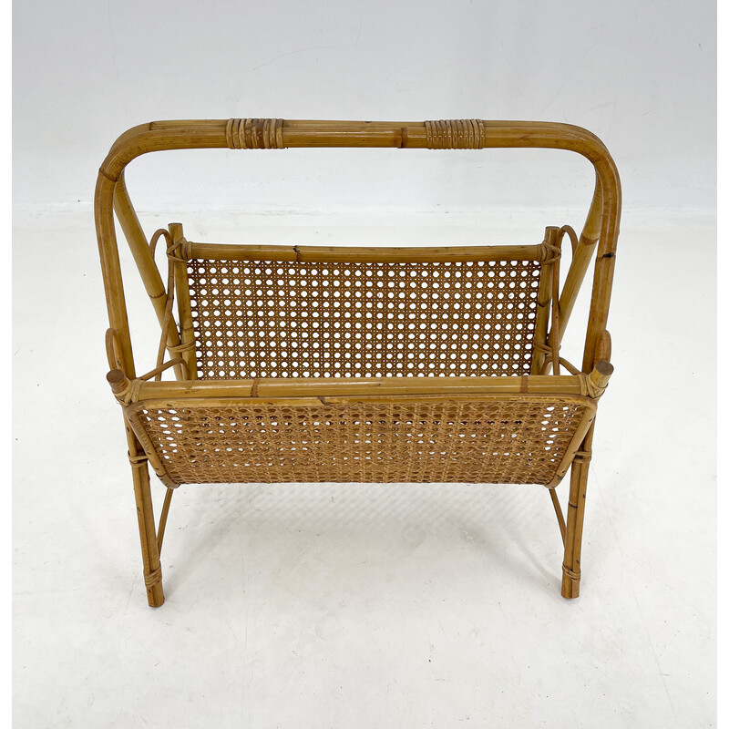 Vintage bamboo and rattan magazine rack, Italy 1970s