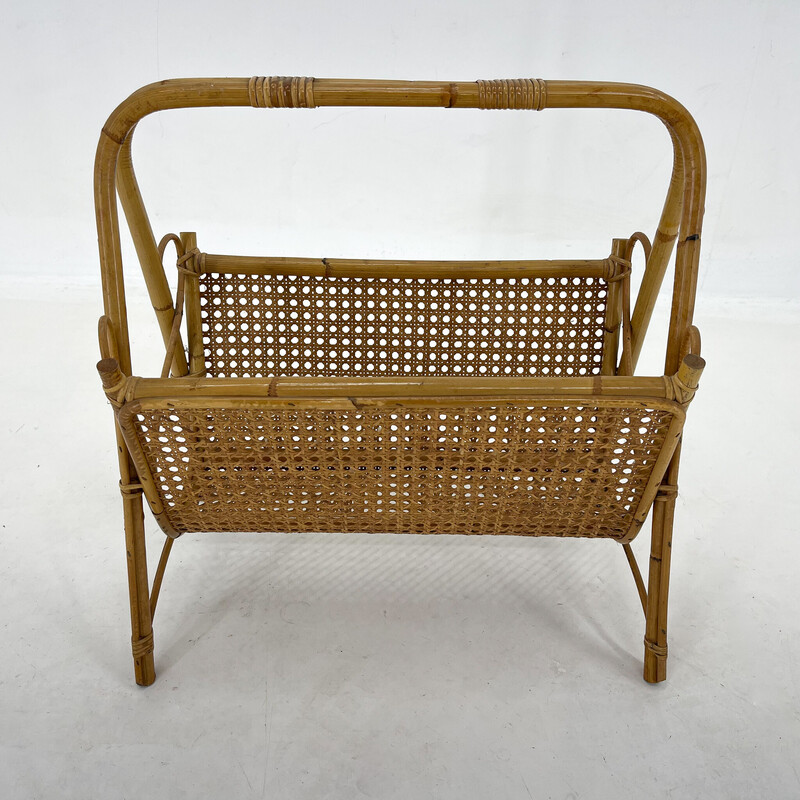 Vintage bamboo and rattan magazine rack, Italy 1970s