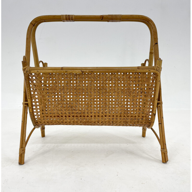 Vintage bamboo and rattan magazine rack, Italy 1970s