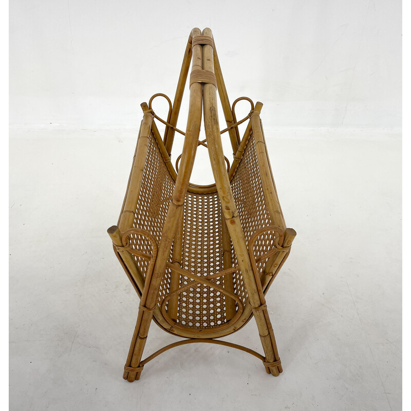 Vintage bamboo and rattan magazine rack, Italy 1970s