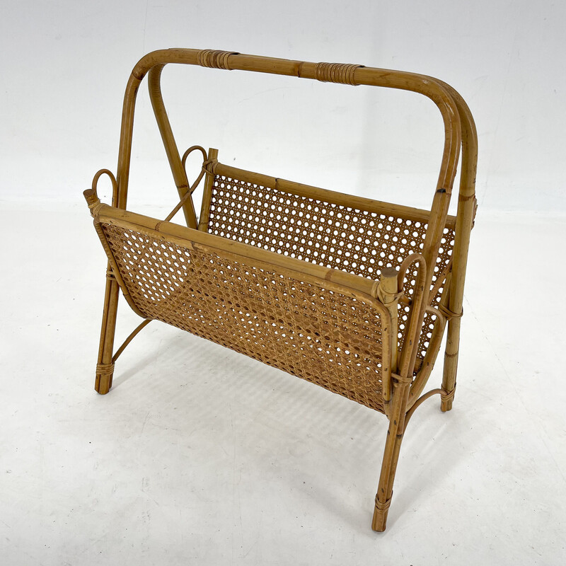 Vintage bamboo and rattan magazine rack, Italy 1970s