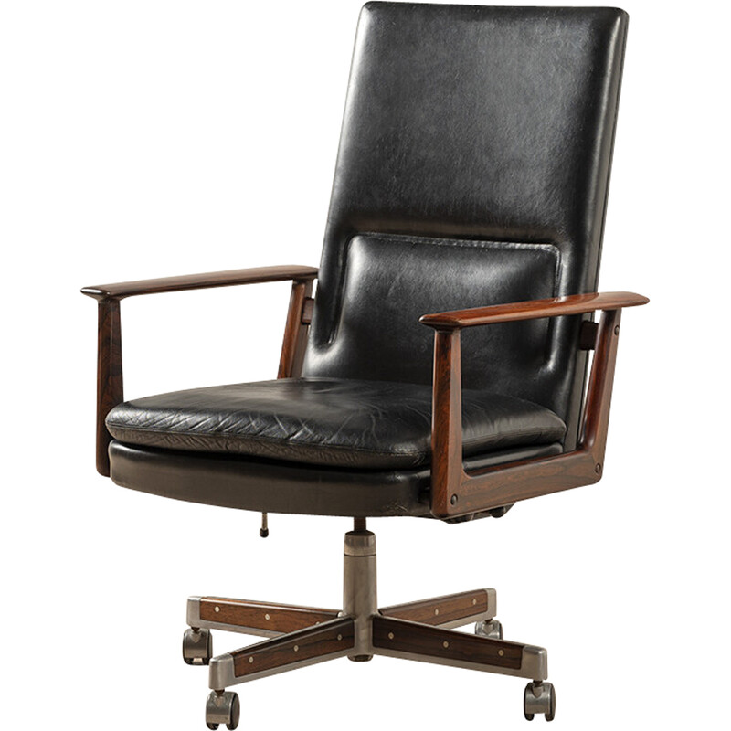 Vintage office chair in Rio rosewood and leather model 419 by Arne Vodder