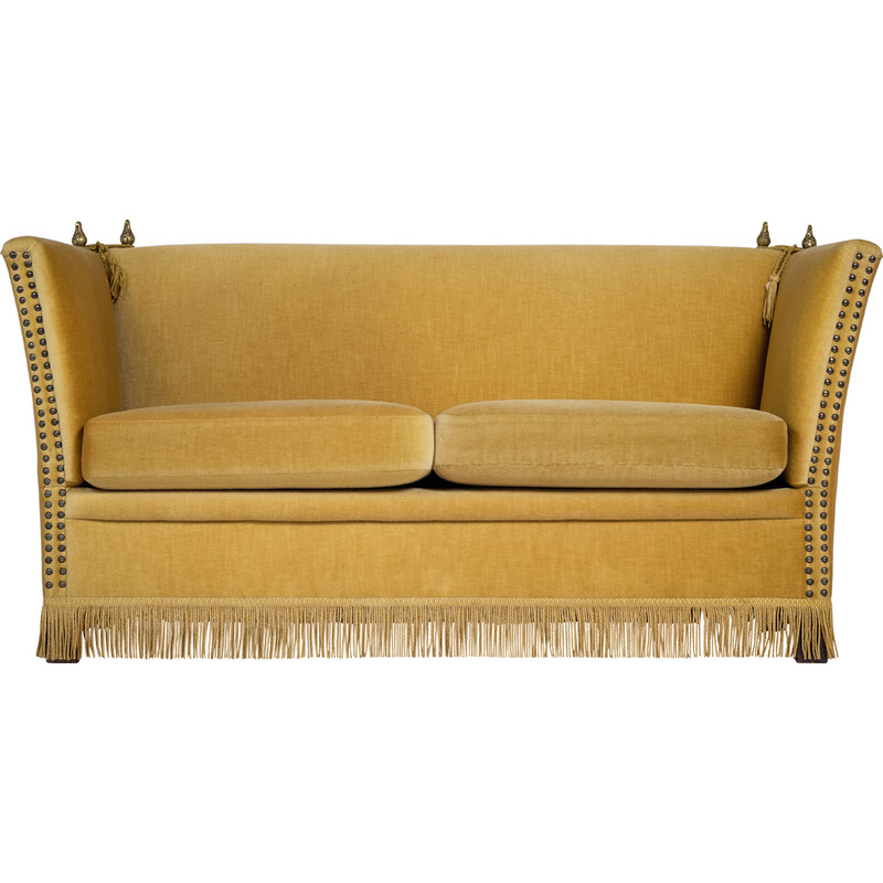 Sofá y sillón daneses vintage de terciopelo amarillo Knole, años 50