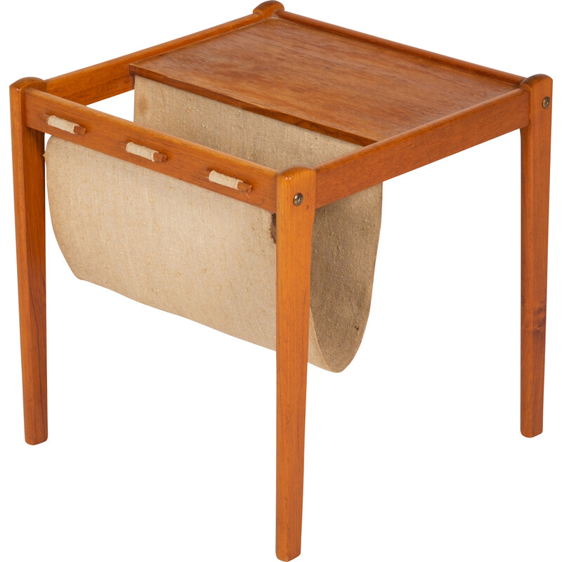 Mid-century magazine rack in teak with canvas by Brdr. Furbo for Spøttrup, Denmark 1960s