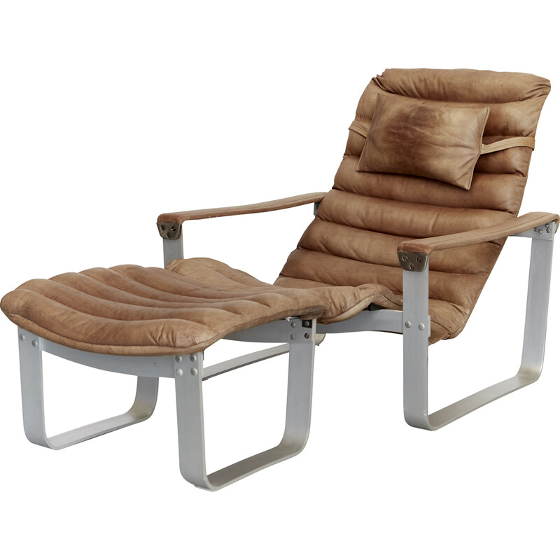 Fauteuil et ottoman Pulkka vintage par Ilmari Lappalainen pour Asko, 1960