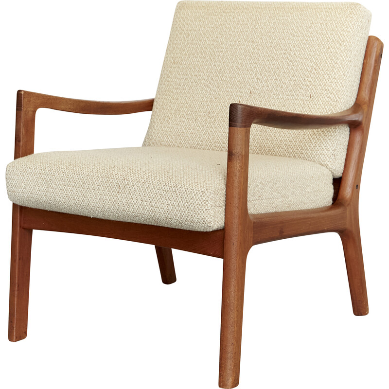 Cadeira Vintage Senator lounge em teca e lã de Ole Wanscher para França