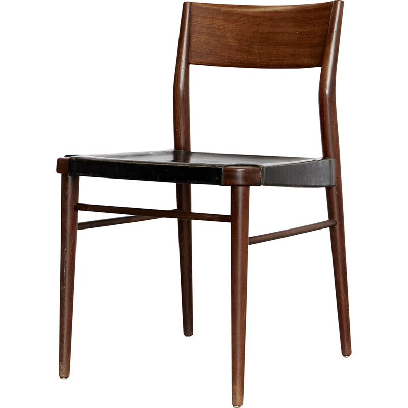 Set of 3 vintage chairs model 351/3 in teak and black leather by Georg Leowald for Wilkhahn, 1955s