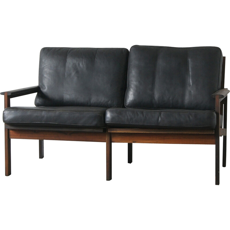 Vintage Capella sofa in rosewood and leather by Illum Wikkelsø for Niels Eilersen, 1960