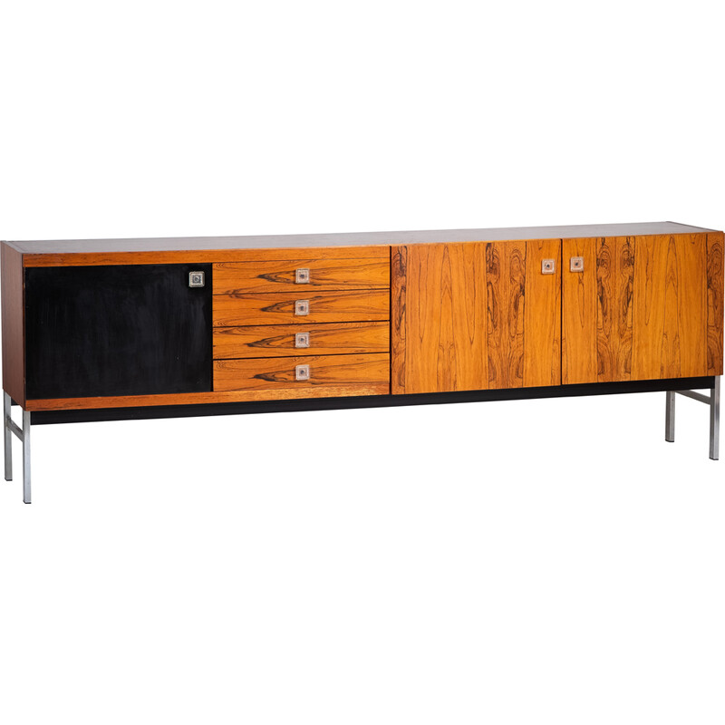 Vintage rosewood and chrome-plated metal lowboard by Fristho Franeker, Netherlands 1960s