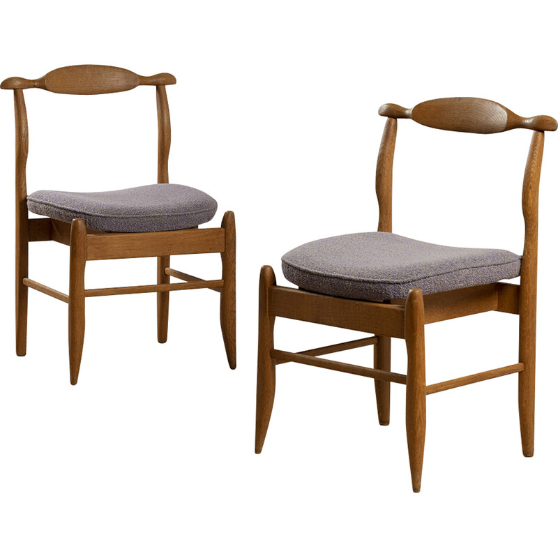 Paar vintage eiken en wollen stoelen van Guillerme en Chambron, 1960