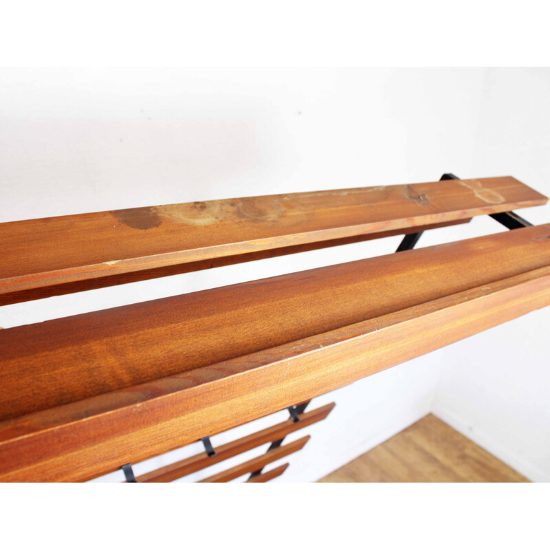 Vintage wood and metal wall coat rack, 1960s