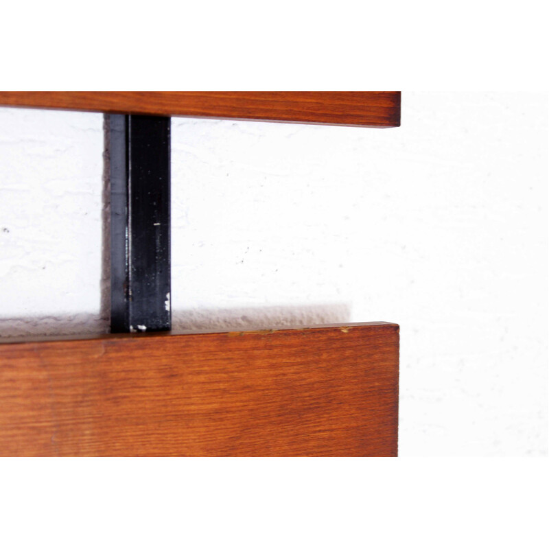 Vintage wood and metal wall coat rack, 1960s