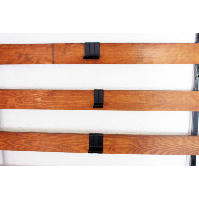 Vintage wood and metal wall coat rack, 1960s