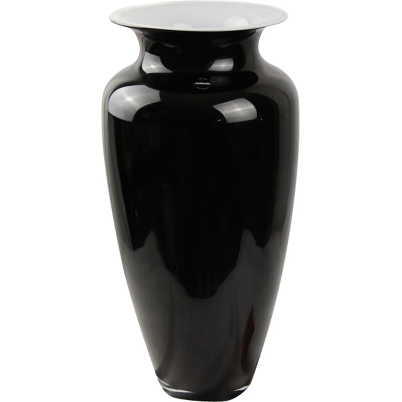Vase vintage en verre du Murano noir par Carlo Nason