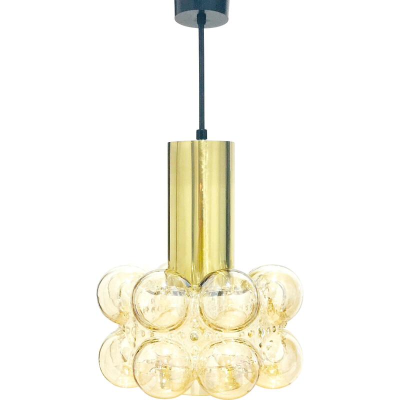 Mid century amber bubbelglas hanglamp van Helena Tynell voor Limburg, Duitsland 1960