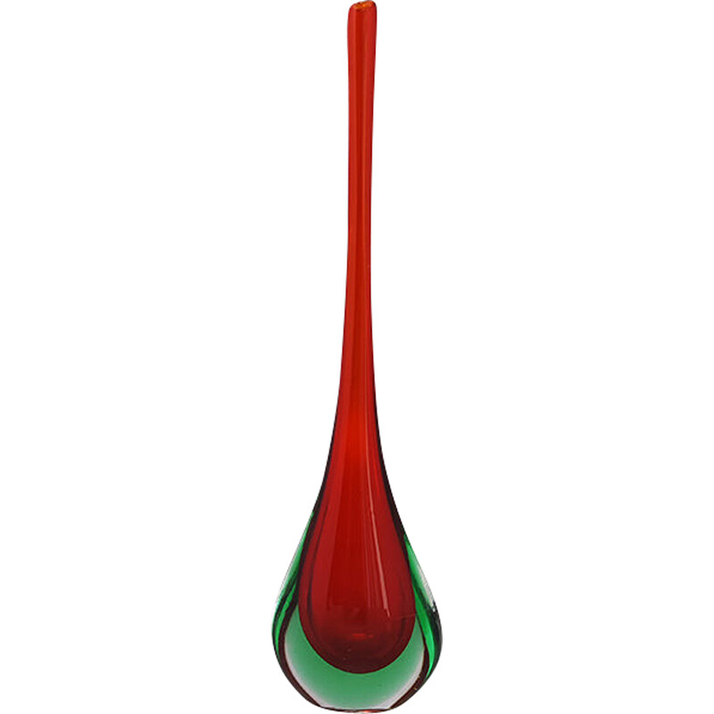 Vintage red and green vase by Flavio Poli, 1960s