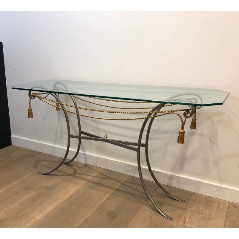 Vintage metal and glass console, 1970s