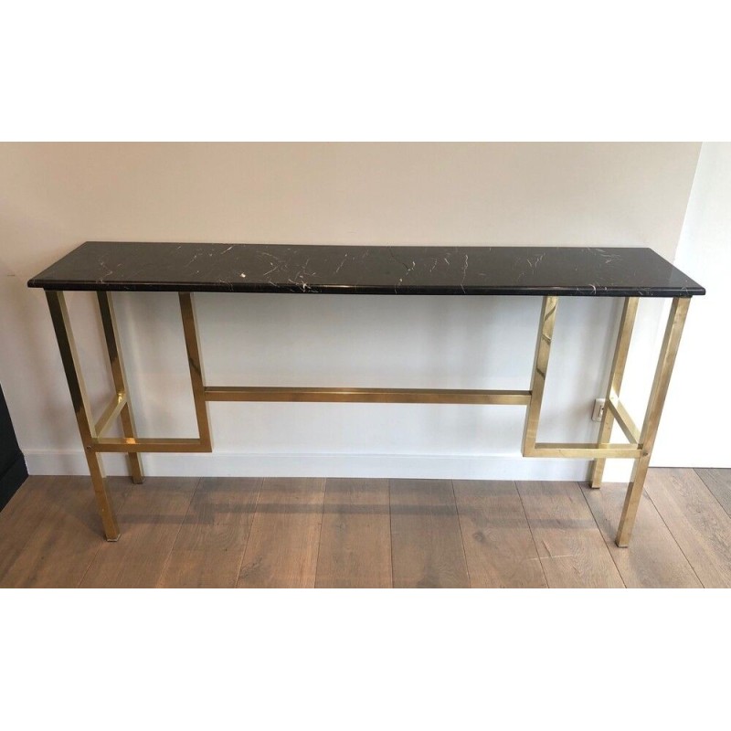 Vintage console in brass and marble by Guy Lefèvre for Jansen, 1970s