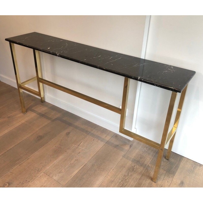 Vintage console in brass and marble by Guy Lefèvre for Jansen, 1970s