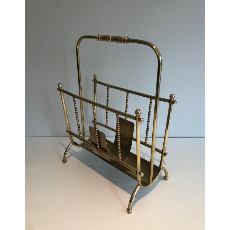 Vintage brass magazine rack, France 1970s