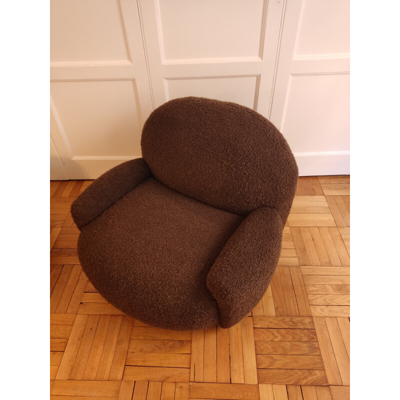 Pair of vintage armchairs in chocolate curl, 1970