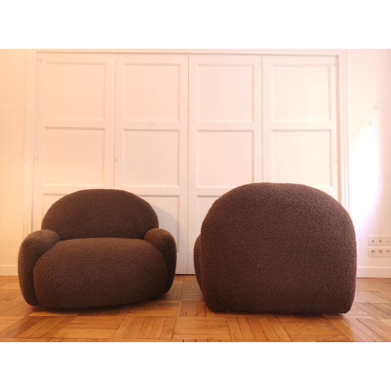 Pair of vintage armchairs in chocolate curl, 1970