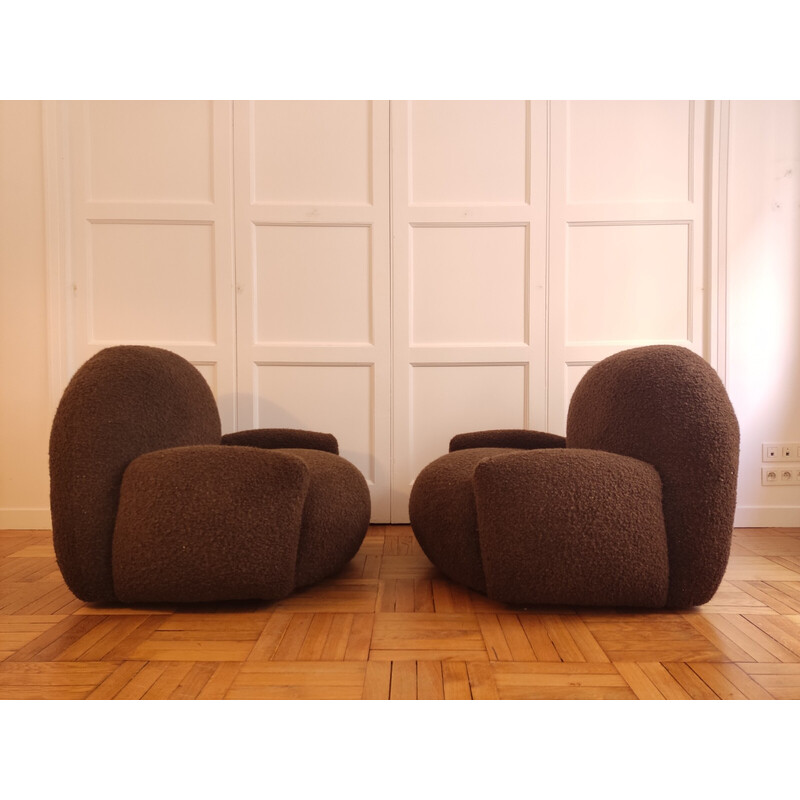 Pair of vintage armchairs in chocolate curl, 1970