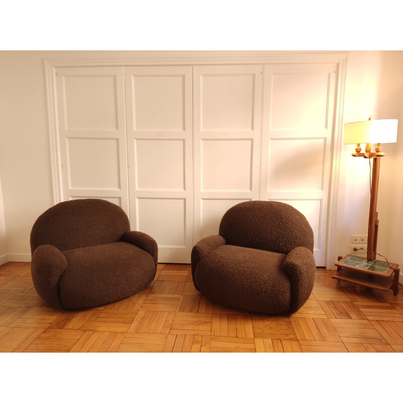 Paar vintage fauteuils in chocolade krul, 1970