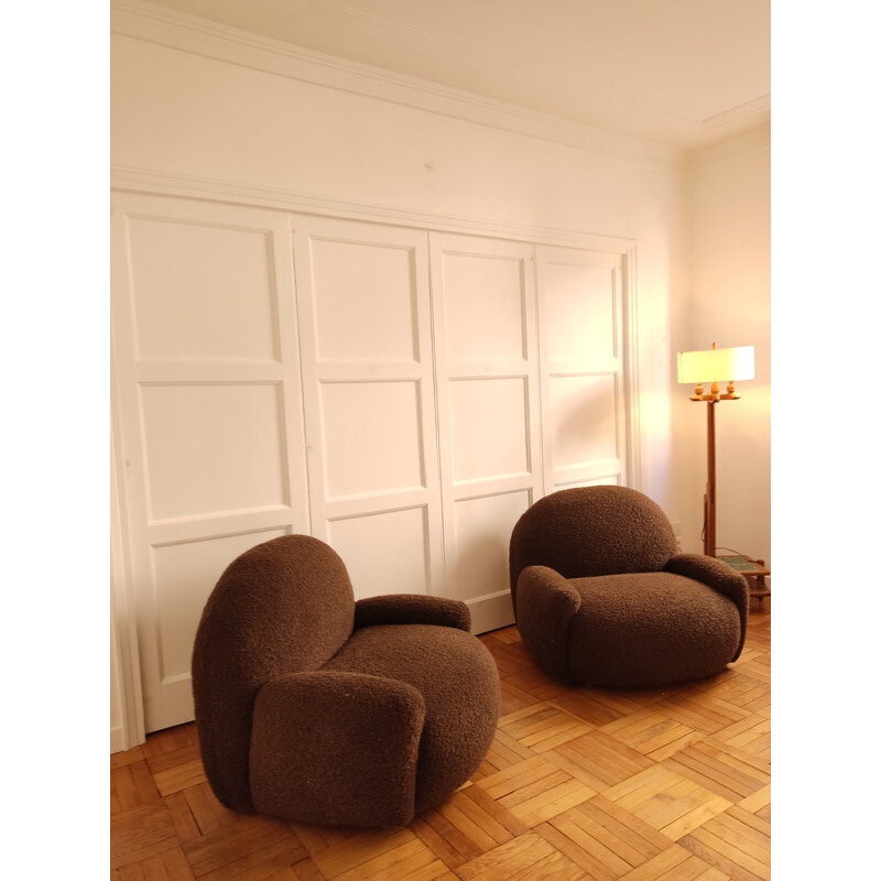 Paar vintage fauteuils in chocolade krul, 1970