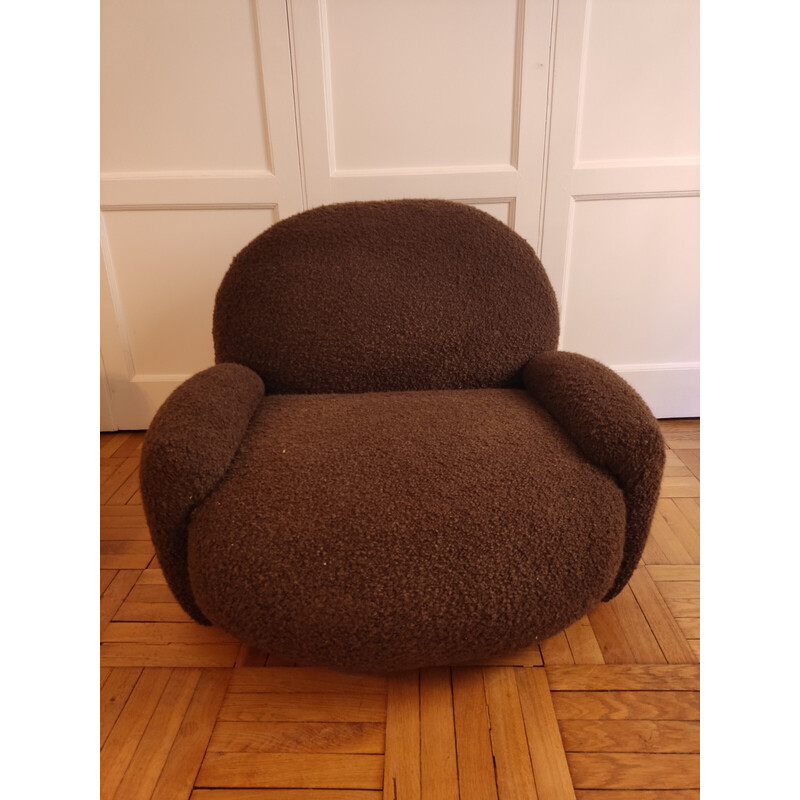 Paar vintage fauteuils in chocolade krul, 1970